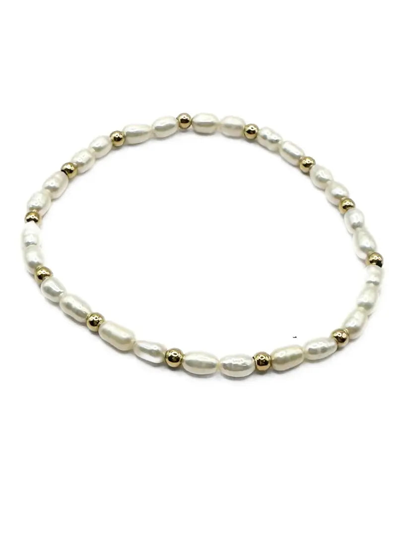 Petite Patterned Rice Pearl Bracelet with 3mm 14k Gold-Filled Beads