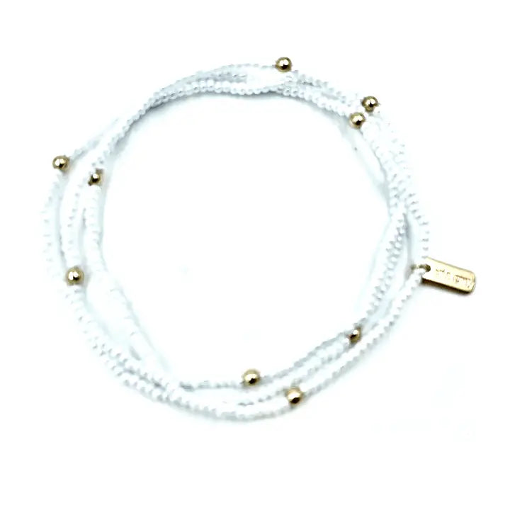 Boho Bracelet Stack in White + Gold Filled