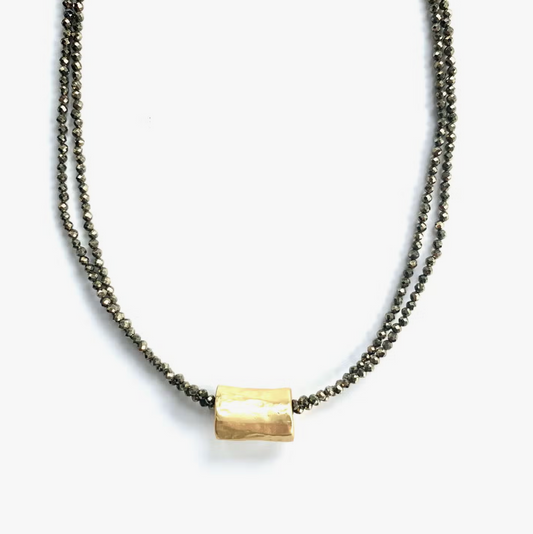 Barrel on Double Pyrite Beaded Necklace