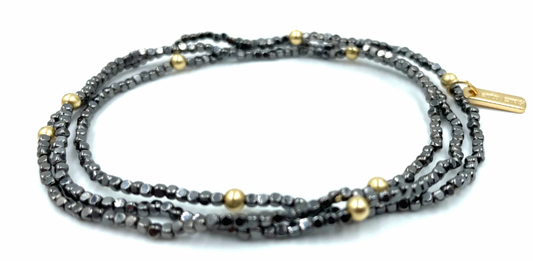 BOHO bracelet stack in black hematite + gold filled